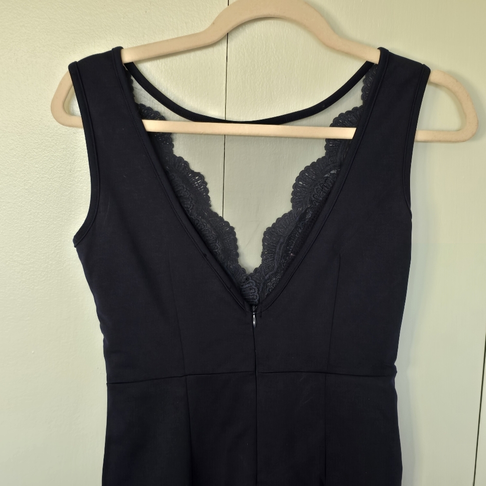 Sleeveless Lace Sheer Deep V-Neck A Line Navy Dress Size S - Picture 5 of 10